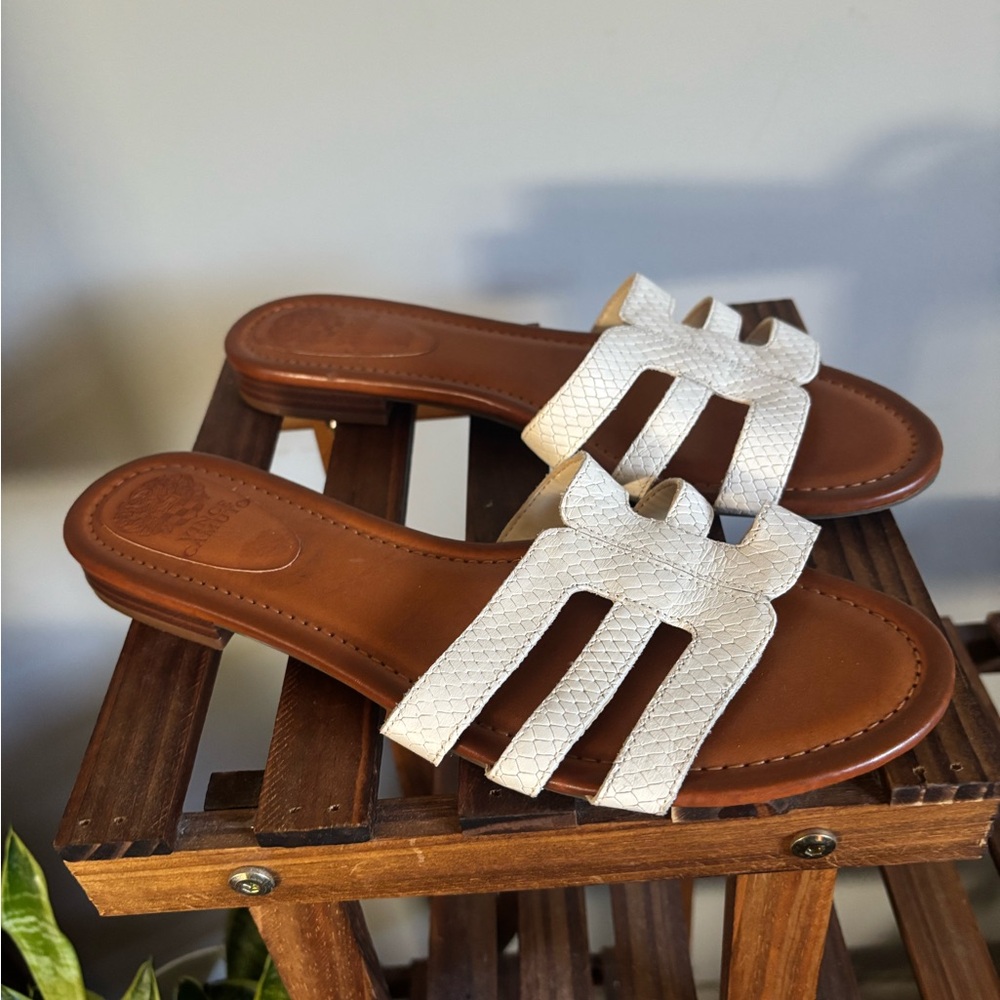 Vince Camuto White Leather Slide Sandals